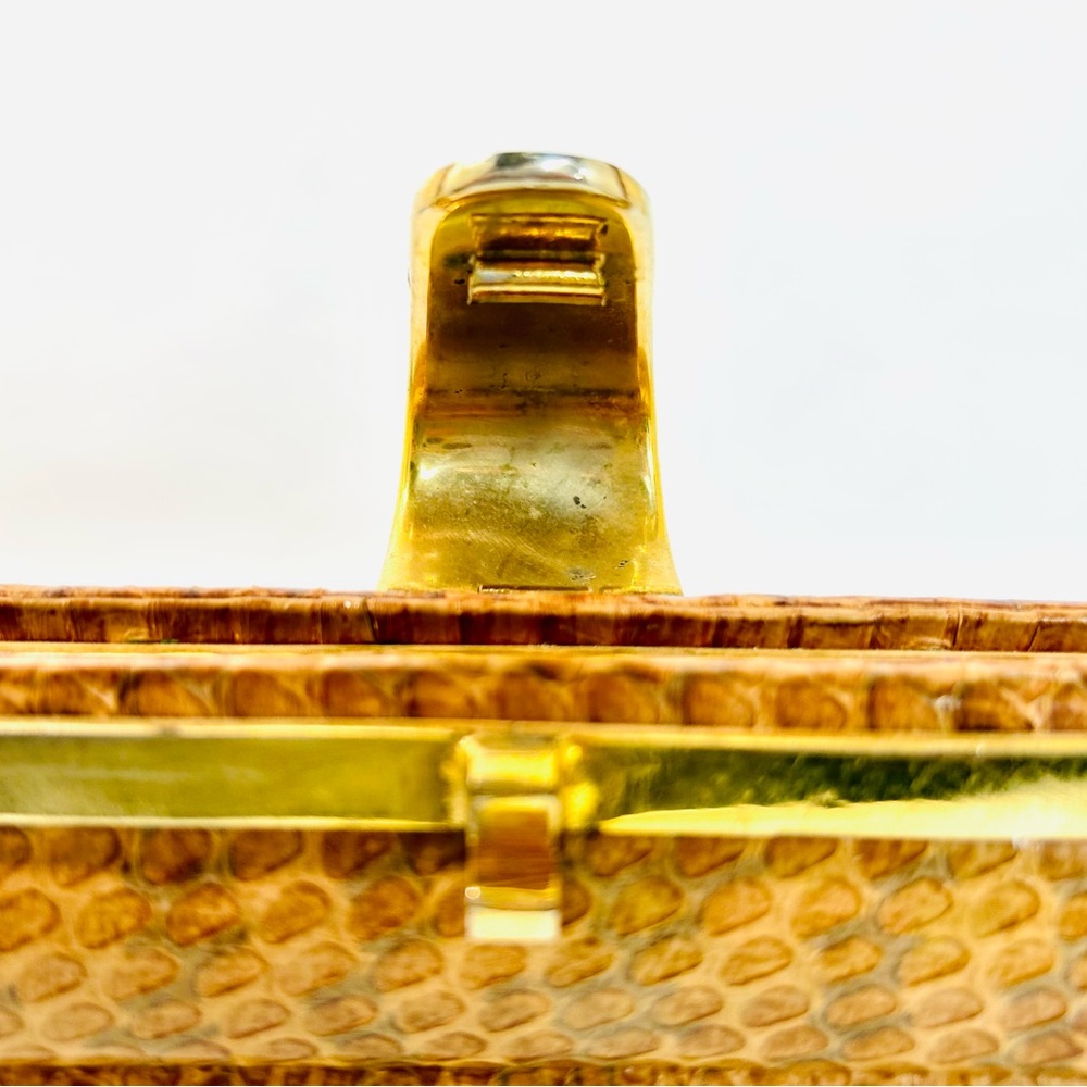 Mid Century Python Bag Brown Snakeskin Frame Box … - image 4